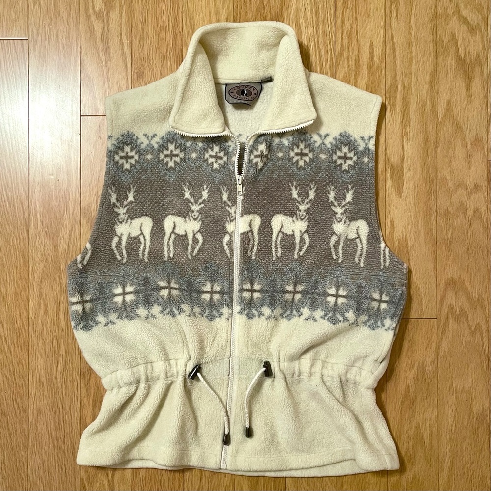 Vintage Nordic reindeer fleece vest